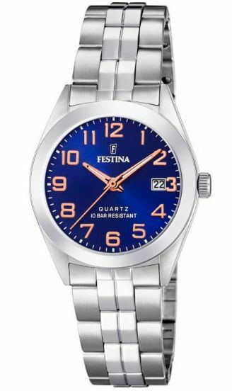 Festina F20438/2 Stainless Steel Women's Watch Classic Date Blue Dial NEW