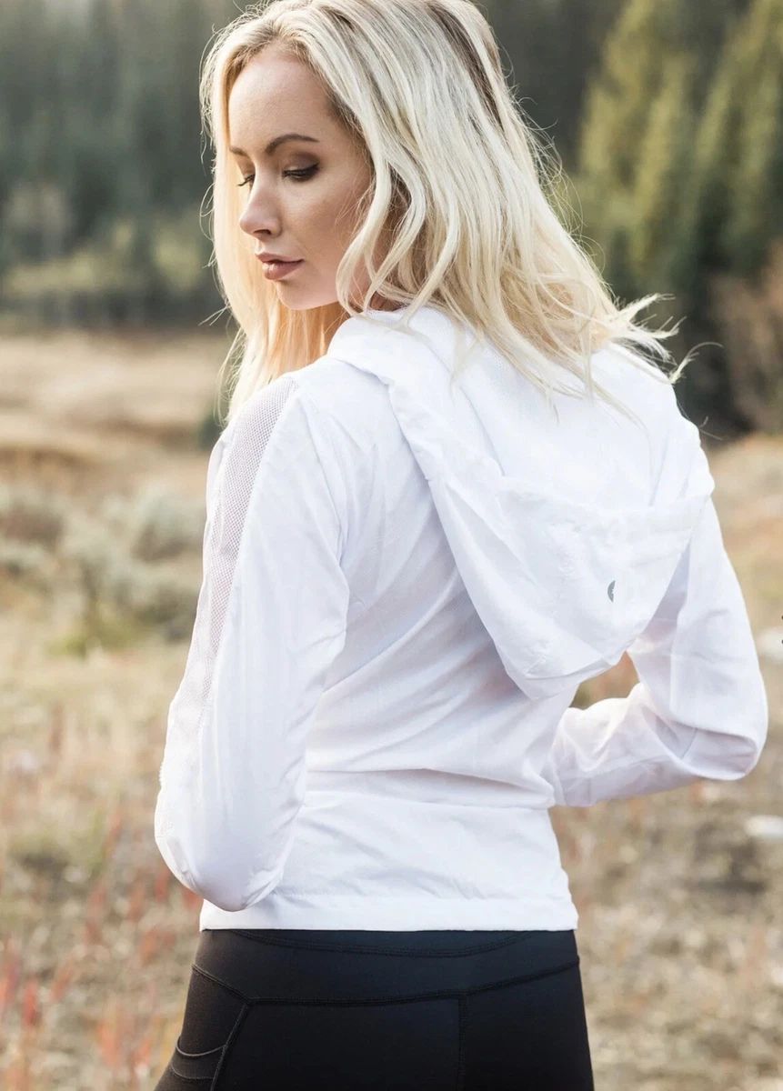 Zyia White bomber hooded jacket Women sz Large | eBay