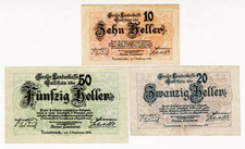 1919 1.Sep. Austria Lot 10, 20, 50 Heller Paper Banknote Money Currency
