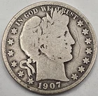 1907  (.3617 OZ SILVER) Barber Silver Half Dollar  *SILVER*