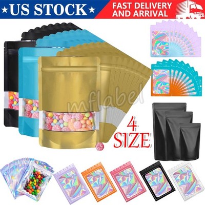 Holographic Mylar Foil Bags Smell Proof Resealable Zip Sealing Stand Up Pouches