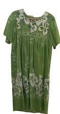 Anthony Richards Hawaiian Green Floral Mumu House Dress Pockets Buttons Sz M