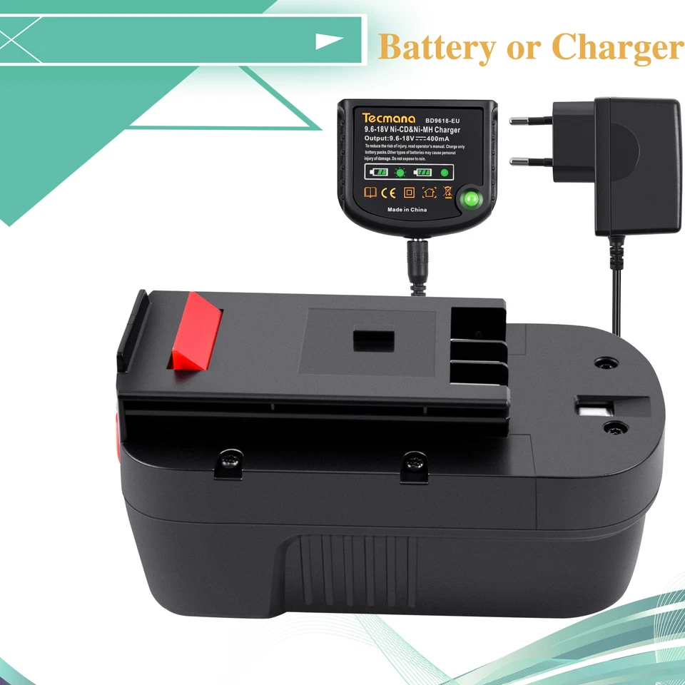 TECMANA 18V 5Ah Ni-MH Akku/Ladegerät für Black&Decker GPC1800 A1718 A18 HPB18 244760-00