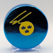 Leo Carlsson Autograph Signed Olympic Team Sweden Metallic Coat Hockey Puck Jsa