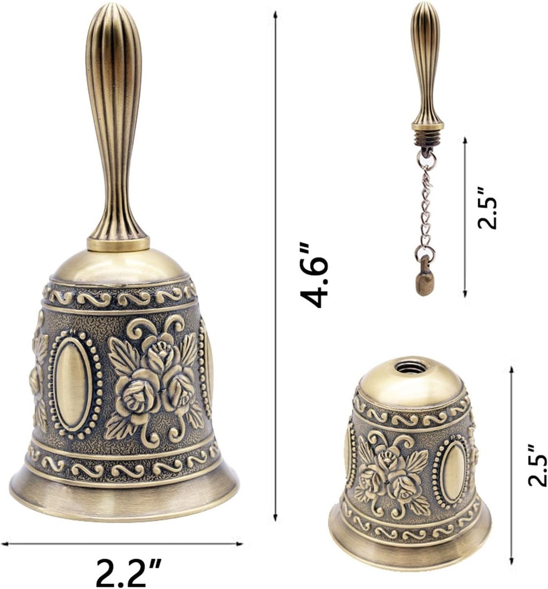 Vintage Brass Hand Bell with Floral Engraving, 4.5 Inch, 144 Pack