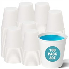 100 Pack 3 oz Paper Cups - Disposable Bathroom Cups for Mouthwash, Rinsing,  De