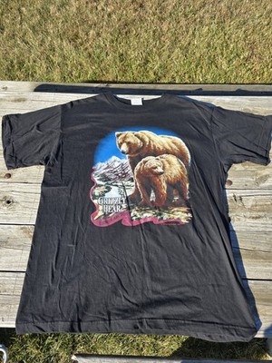 Vintage Single Stitch T Shirt Grizzly Bear Double Sided 90s NWOT Sunrise Mens XL