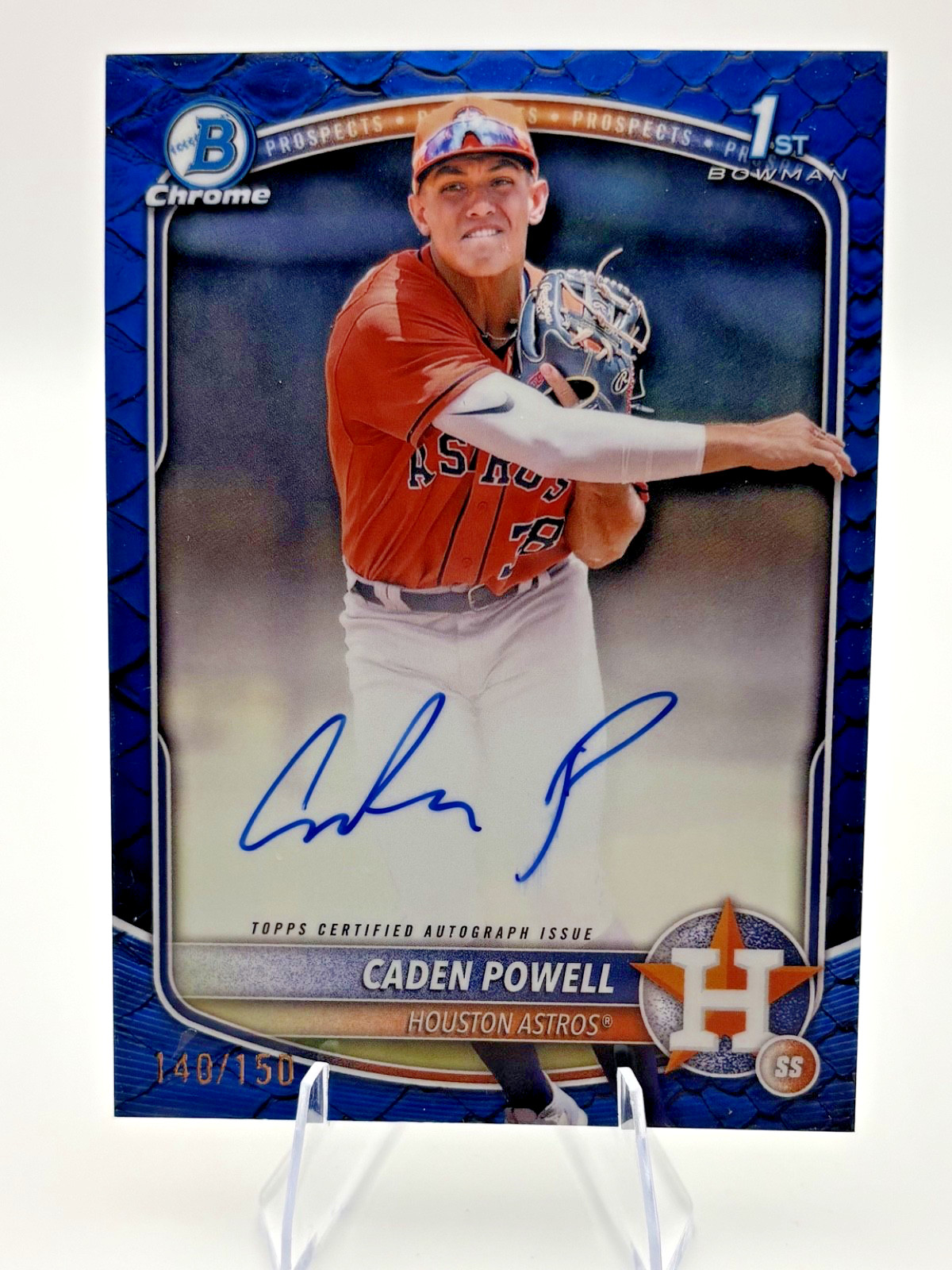 2025 Bowman Chrome Prospect Autographs Caden Powell #CPA-CPO Blue Reptilian /150
