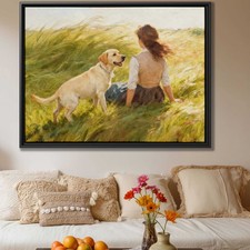 Labrador Framed Oil Painting Canvas Print - Rustic Dog Wall Art Decor