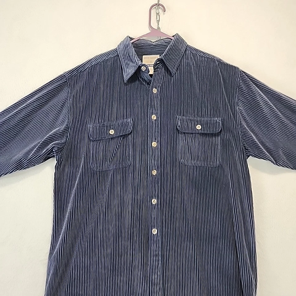 Camisa masculina vintage High Sierra de veludo pesado com botões L azul marinho ao ar livre - Imagem 2 de 4