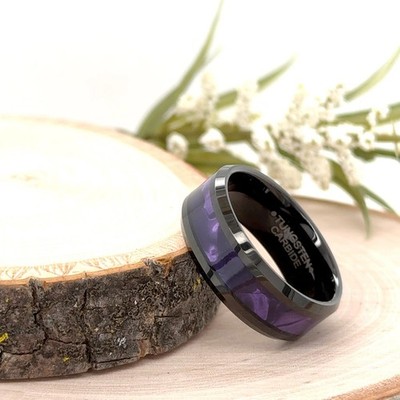 Durable 8mm Unisex Purple Tungsten Ring Crushed Opal Inlay Scratch ...