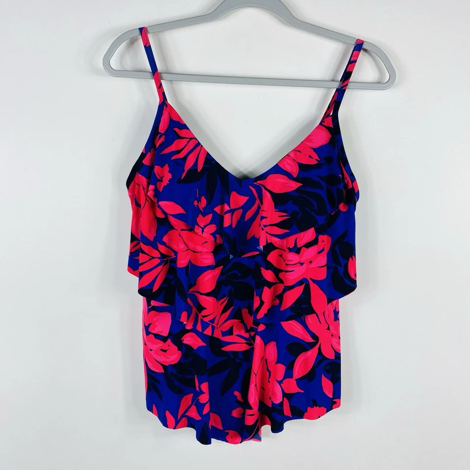 Tankini de natación verde agua talla mediana estampado floral en capas rosa azul Foto 2 de 4