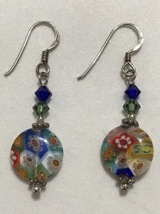 Beautiful MURANO Millefiori Glass 925 Sterling Silver Dangle Earrings