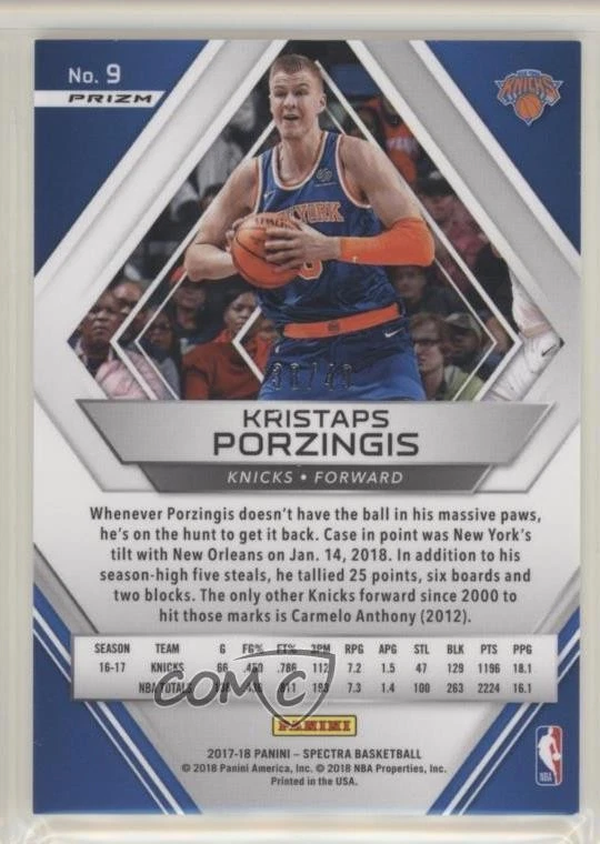 2017-18 Panini Spectra Neon Green Prizm /49 Kristaps Porzingis #9 - Image 2 of 2