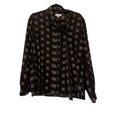 Calvin Klein CK Women's Button Down Throwback 90’s Logo Print Bow Blouse S