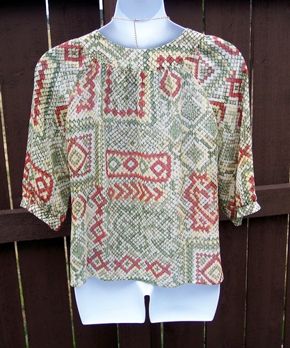 Alfred Dunner FALL LEAF COLORS top shirt size 14 Petite L XL bead chiffon blouse - Picture 11 of 12