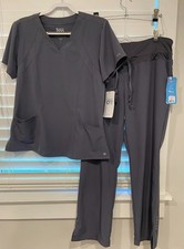 Barco One Granite Gray Womens Scrub Set Cargo Pant Size Large Petite NWT