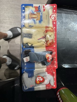 Ty Beanie Baby Liberty, Lefty & Righty The American Trio All Tag Errors Set of 3