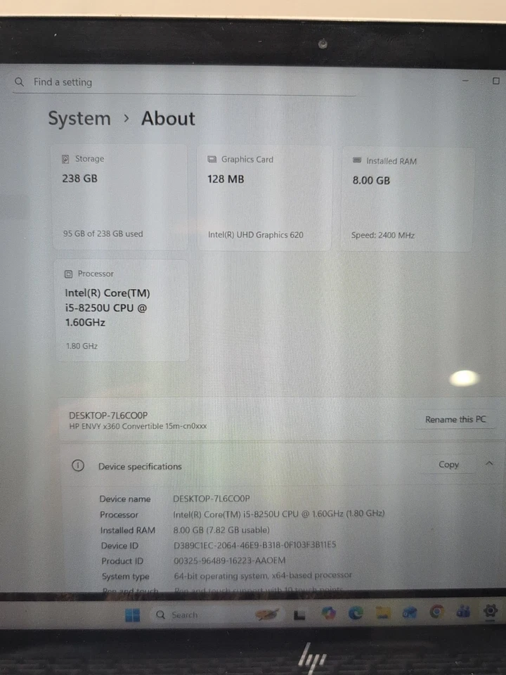 HP ENVY X360 Touch 15M-CN0011DX |CORE I5-8250U| 8GB | 256GB SSD WIN11 - Image 4 of 4