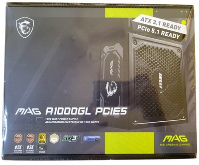MSI MAG A1000GL PCIE5 1000W Full Modular ATX 3.1 Ready 80 Plus Gold Power Supply