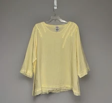 Match Point 100% Linen Top Fray Hem Asymmetric Butter Yellow Lagenlook Beach XL