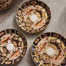 Set Of 3 Royal Crown Derby 2451 Imari Floral Porcelain Saucers Blue Gold England