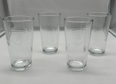 Pasabahce Doro 16 Oz Clear Glass Tumblers/Glasses Horizontal Lines Set Of 4