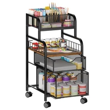 Rolling Cart with Drawers - Metal Utility Cart with Wood Shelf, DIY Divider a...