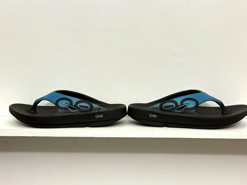OOFOS OOahh Sport Recovery Slides Sandals Men’s US 10 Black Blue Excellent