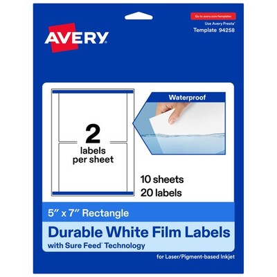 Avery Printable Durable White Rectangle Labels Sure Feed Technology 5 X 7