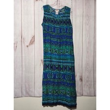 Ladies 16W R K Evening Maxi Dress Sleeveless Geometric Print Blue Green Casual