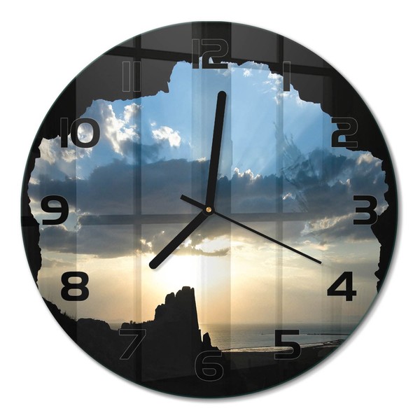 Runde Glas-Wanduhr Glasuhr Aus Glas Sonnenuntergang Schwarze Zeiger Fi30 Cm-image