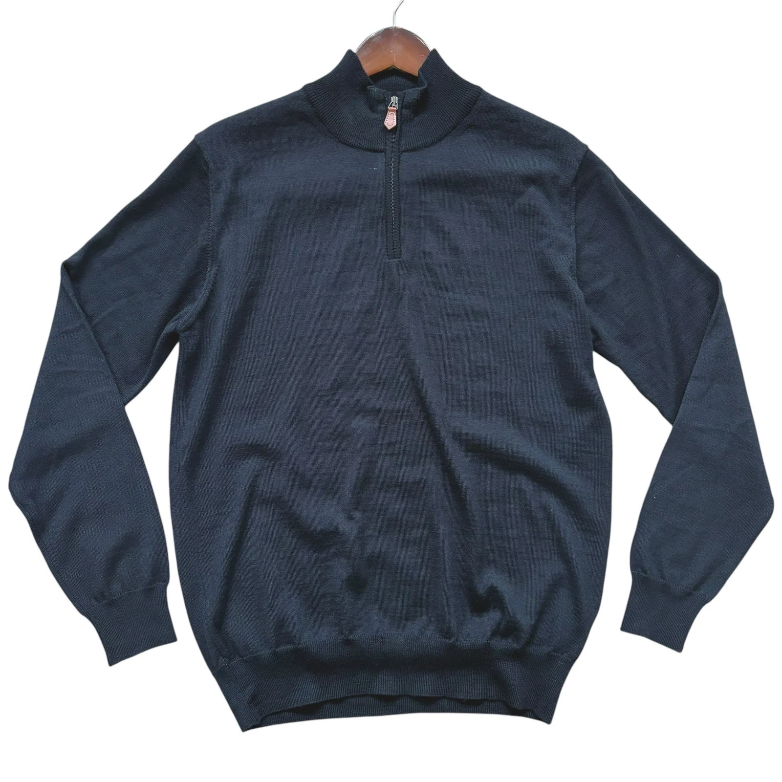 Giasone Sweater Mens Size Large Black 100% Merino Wool 1/4 Zip Pullover