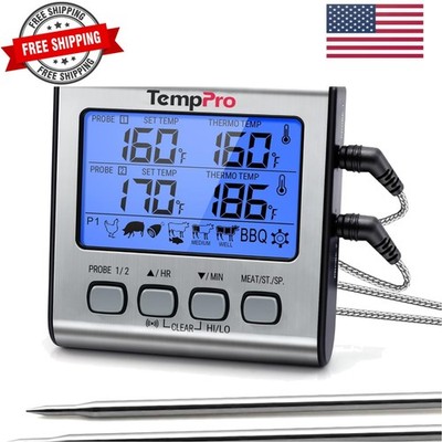 Dual Probe Digital Cooking Meat Thermometer Large LCD Backlight Food Grill Th...