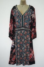 MONSOON BLACK FLORAL PAISLEY TIE BACK TEA DRESS SIZE 22 EMBROIDER SEQUIN BUST