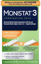 Monistat 3-Day Vaginal Yeast Infection Treatment Suppositorie+ Itch Relief Cream