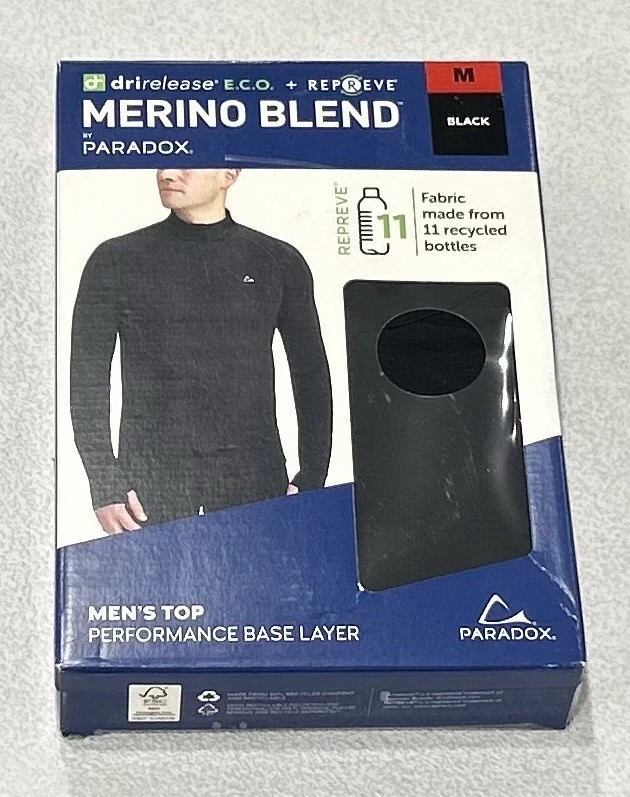 Paradox Men's 1/4 Zip Merino Blend Performance Base Layer Top, Black, Size M
Opens in a new window o