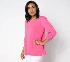 LOGO by Lori Goldstein Size L Cotton Modal & Poplin 3/4 Sleeve Top PINK A652626
