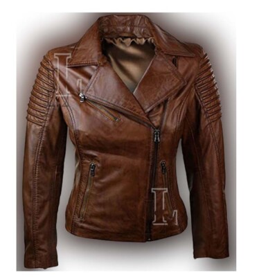 Handmade Women Brown Biker Real Leather Jacket, Fashion Jacket, Sale !!!