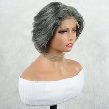 4x4 Lace Closure Wigs Gray Human Hair Short Wigs for Women Pixie Cut Wig Bob Wig