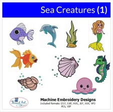 Embroidery Design Set - Sea Creatures - 9 designs - 9 Formats - USB Stick
