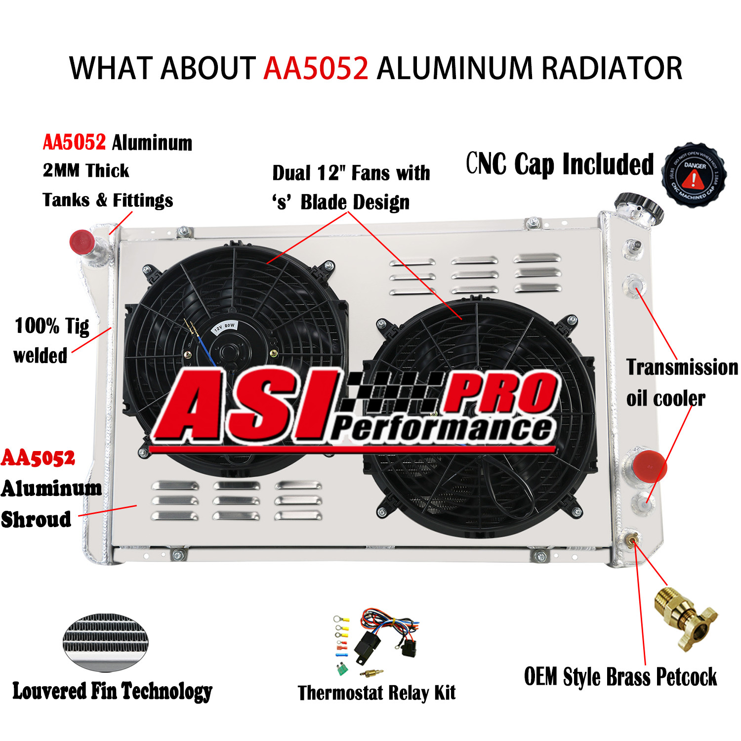 1982-1992 Chevy Camaro Pontiac Firebird 5.7L 3-Row Radiator Fan Shroud Relay Kit