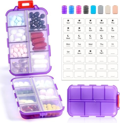 Travel Pill Organizer with 14 Compartments for Vitamins Fish Oil Pills