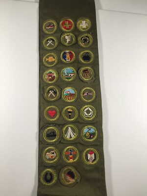 26 1950's Type E Merit Badge carpentry lifesaving leatherwork wood work BSA Sash