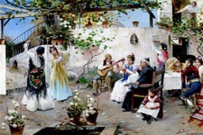 A DANCE FOR THE PRIEST 1890 SPANISH SPAIN PAINTING BY JUAN GARCIA RAMOS REPRO 