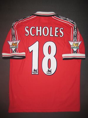 ウェア UMBRO Manchester United SCHOLES 18 1998-1999 Umbro Manchester United Paul Scholes Home Jersey Shirt