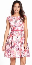 Eliza J Belted Floral Print Faille Fit & Flare Dress  Sz 4  $148  *100