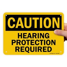 SmartSign "Caution - Hearing Protection Required" 7" x 10", Black on Yellow