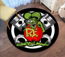 Funny Rat Fink Rug Retro Non Slip Round Rug Hotrod Rug Doormat  FAN RUG floormat