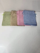 Lot Of 12 Burlap Gift Bags 7"×6" With Drawstring 